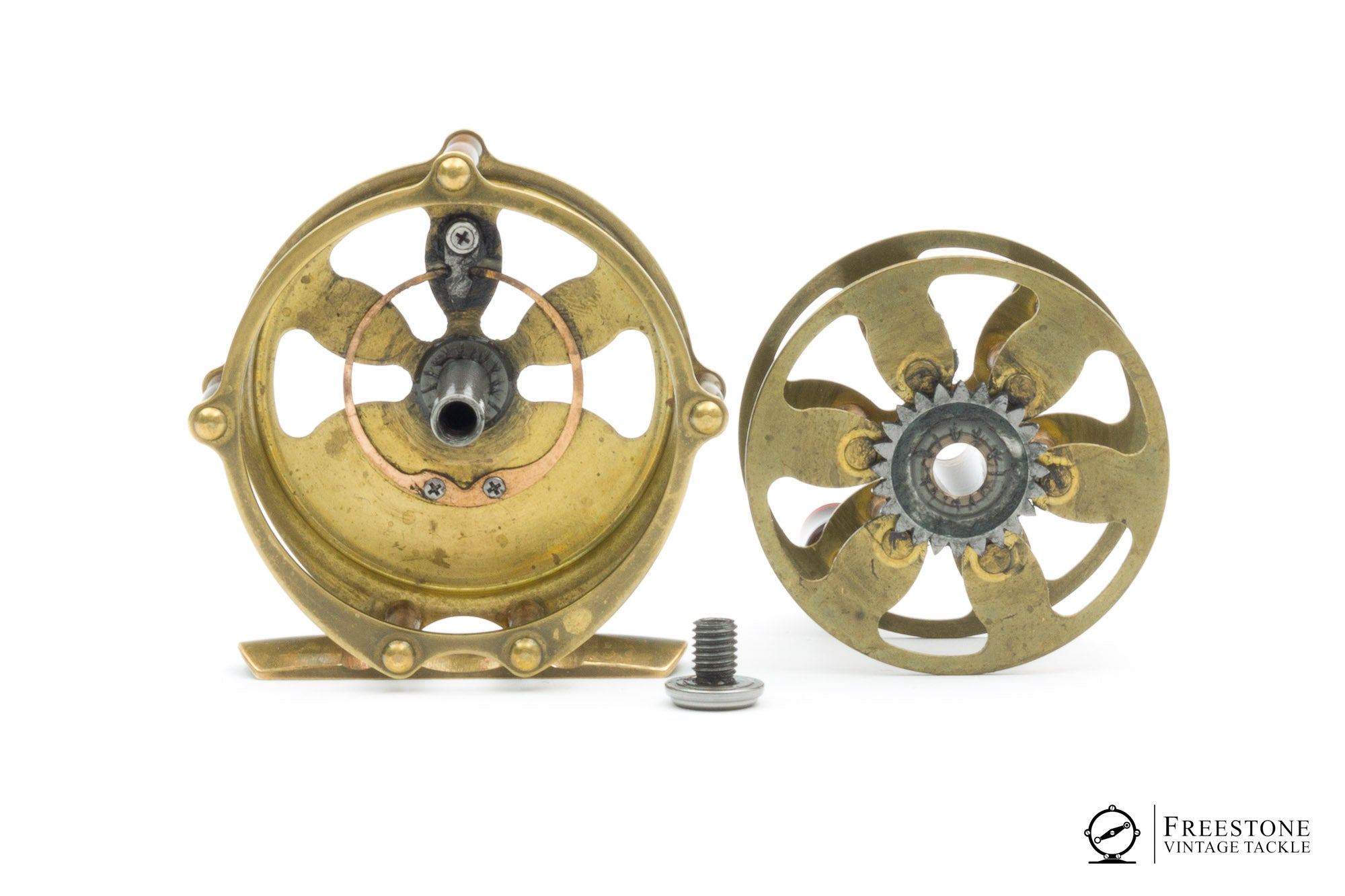 antique skeleton fly reel brass swirl Kineya - Cavous BSc Fly Reel