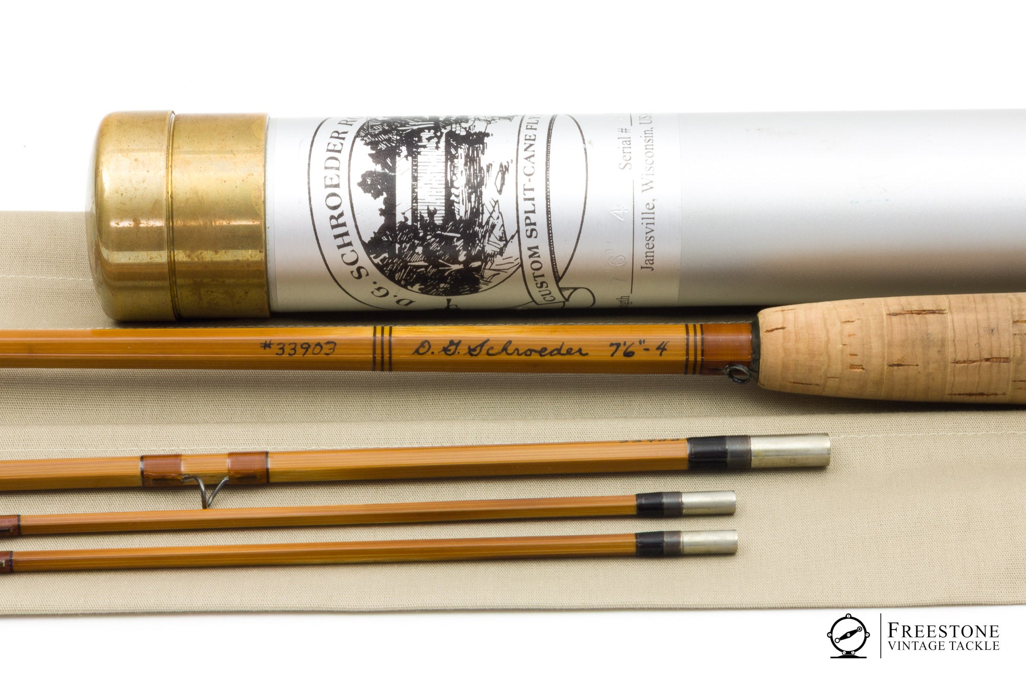 1950 bamboo fly fishing rod sewer Schroeder, D.G